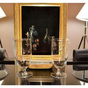 Set of 2 Etched Floral Ice Tea Water Glass 6in Tall